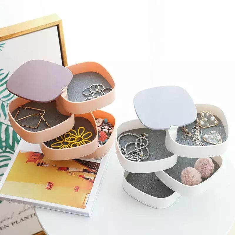 360° Rotatable Jewellery Organizer Box with Mirror, 4 Layer Jewellery Box, Storage Case for Earrings, Necklaces, Bracelets, Rings 360° Rotatable Jewellery Organizer Box with Mirror, 4 Layer Jewellery Box, Storage Case for Earrings, Necklaces, Bracelets, Rings